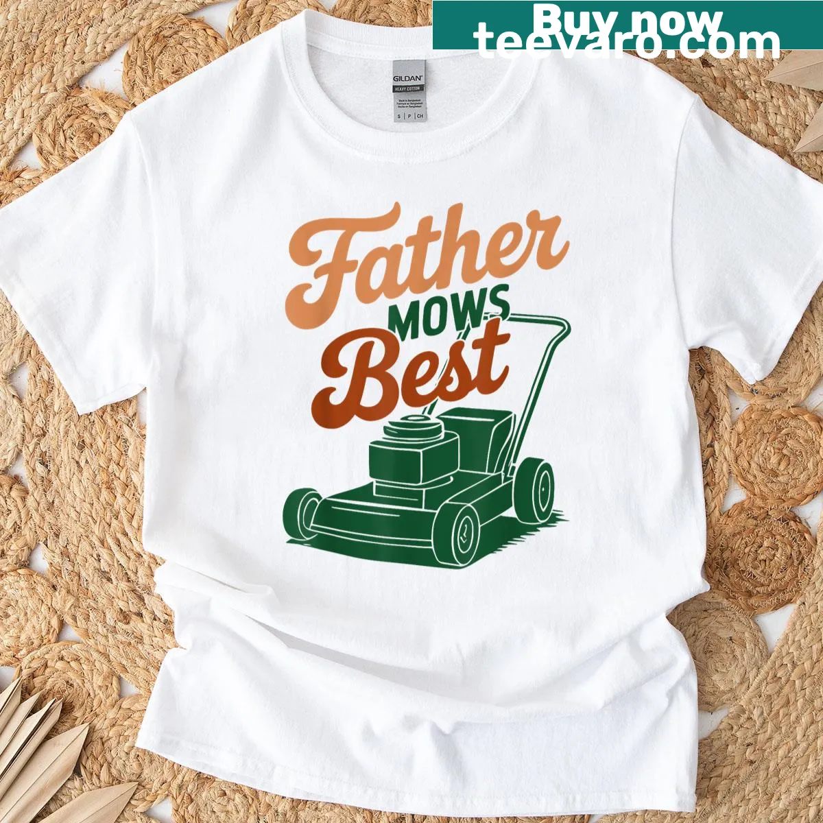 Funny T-shirt with lawn mower graphic for dads — on a men's t-shirt