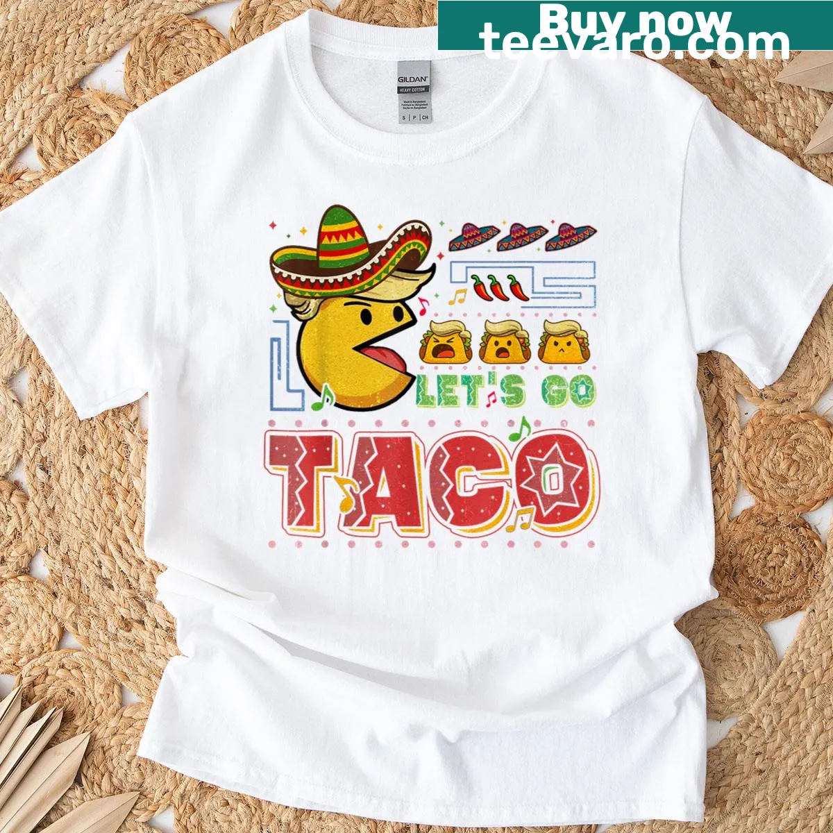 Let's Go Taco T-shirt with humorous taco-themed text — on a men's t-shirt