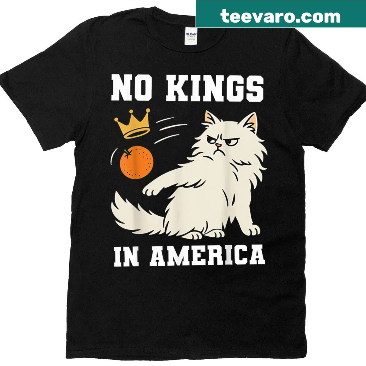 T-shirt featuring the phrase 'No Kings In America' — on a men's t-shirt