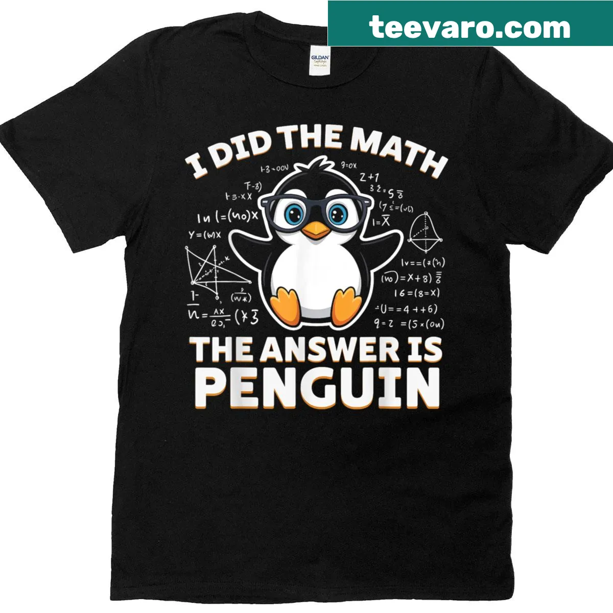 Graphic of a cheerful penguin with humorous text — on a men's t-shirt