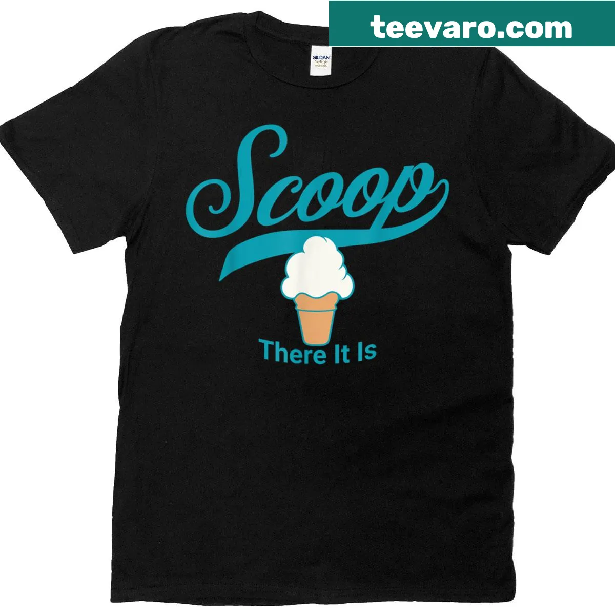 Ice cream cone graphic with the pun 'Scoop There It Is' on a t-shirt — on a men's t-shirt
