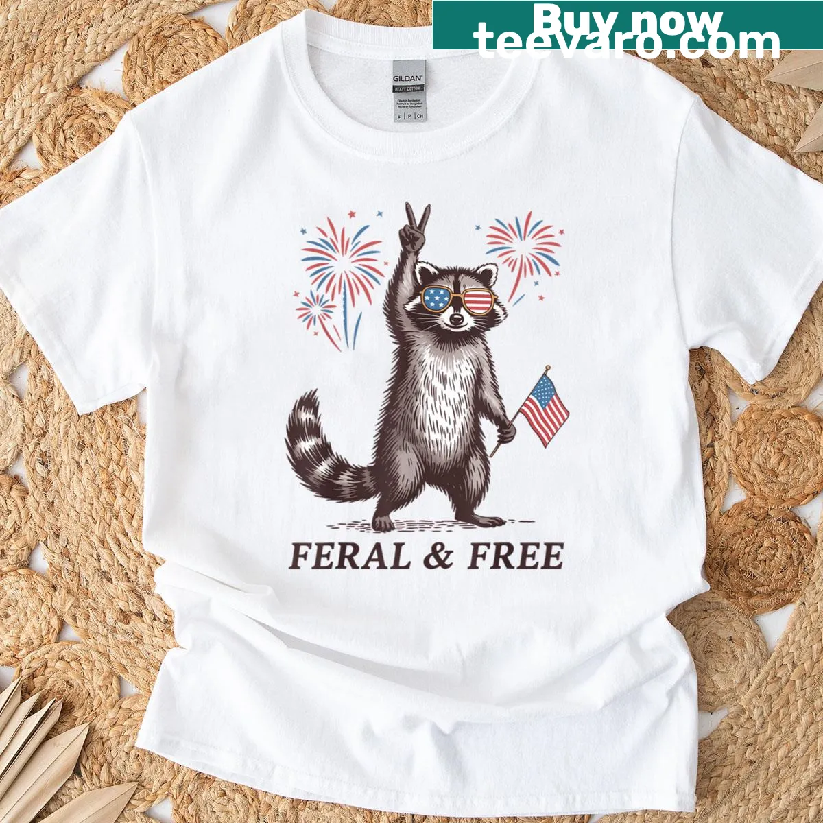Raccoon graphic with USA flag for a festive July 4th t-shirt — on a men's t-shirt