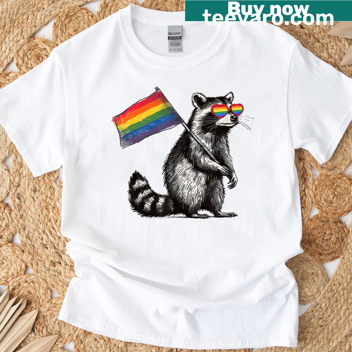 LGBTQ+ raccoon design with rainbow flag on a funny T-shirt — on a men's t-shirt