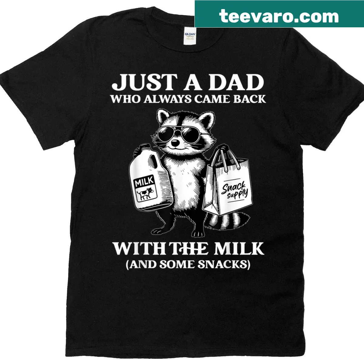 Funny raccoon dad t-shirt with humorous milk-themed text — on a men's t-shirt
