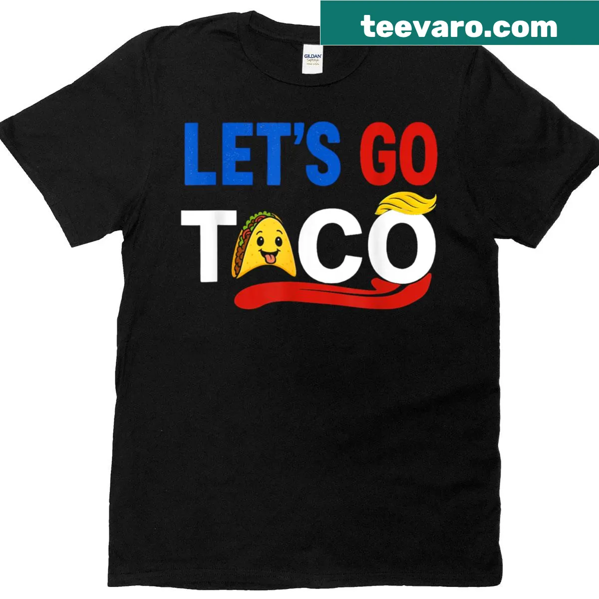 T-shirt featuring the phrase 'Let’s Go Taco' in a fun font — on a men's t-shirt