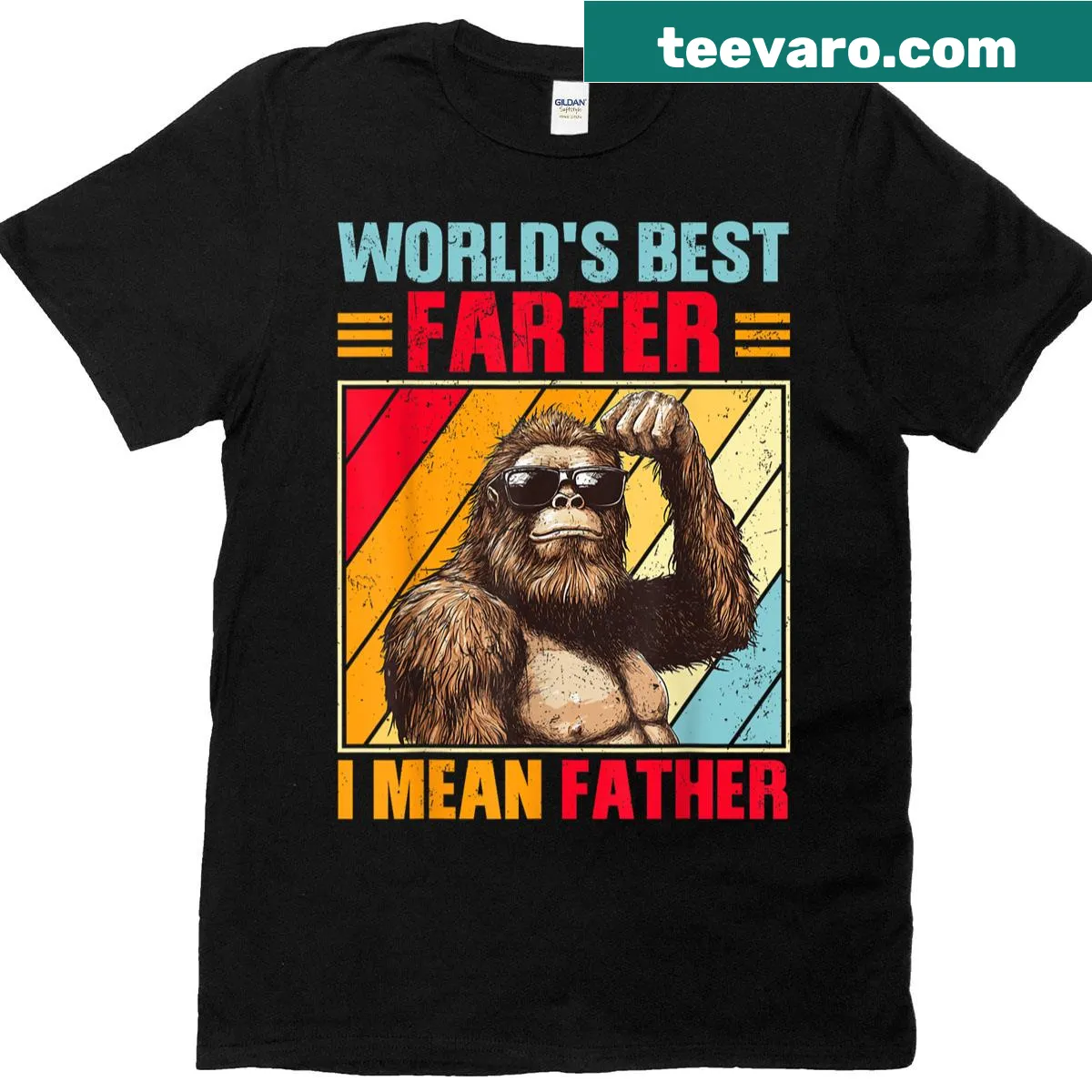 Retro humor t-shirt with Bigfoot and the text World's Best Farter — on a men's t-shirt