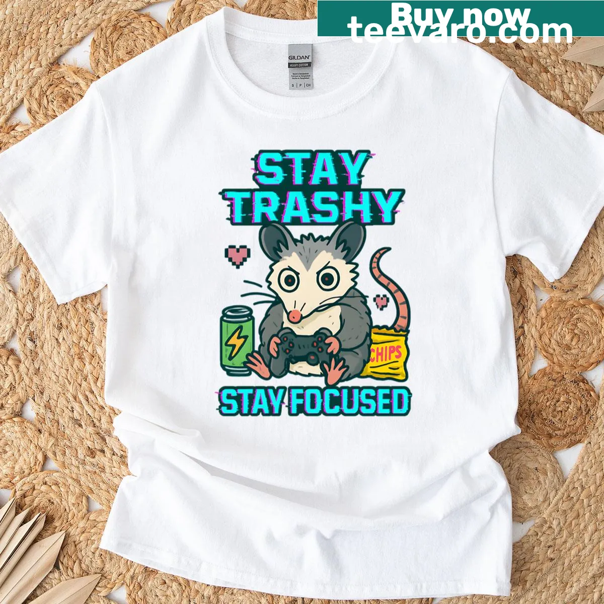 Funny oversized T-shirt with a possum and gaming slogan — on a men's t-shirt