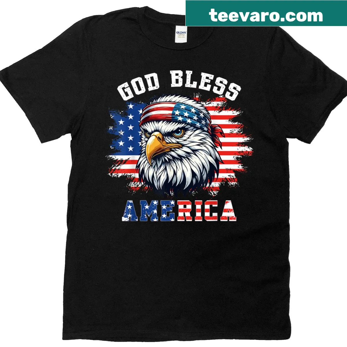 Eagle design with American flag for patriotic celebrations — on a men's t-shirt