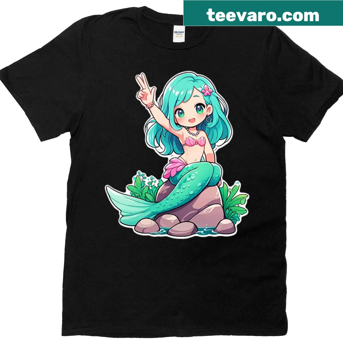 Illustrated pastel mermaid graphic on a whimsical t-shirt — on a men's t-shirt