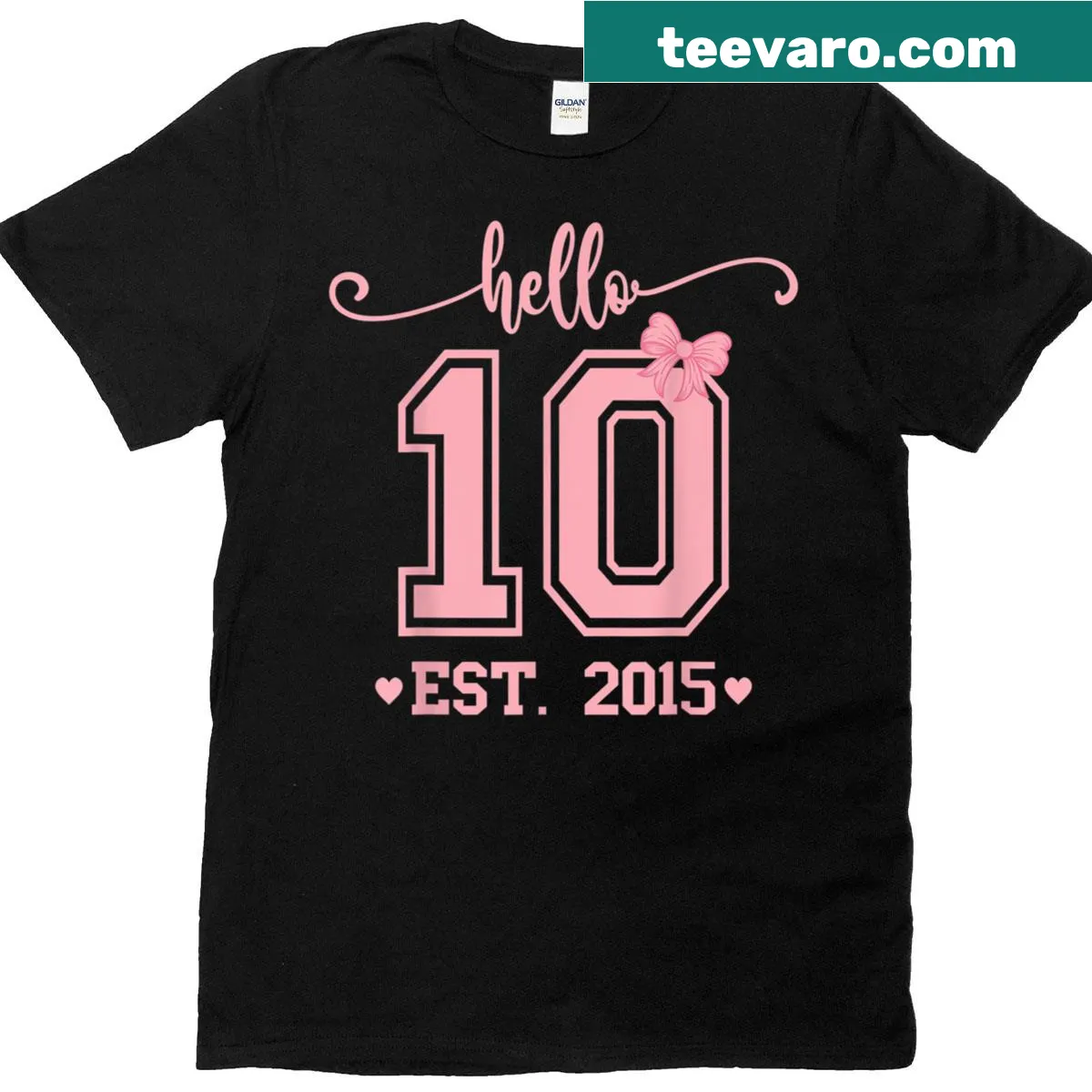 Cute design for a 10th birthday with 'Hello Ten' text and bow — on a men's t-shirt