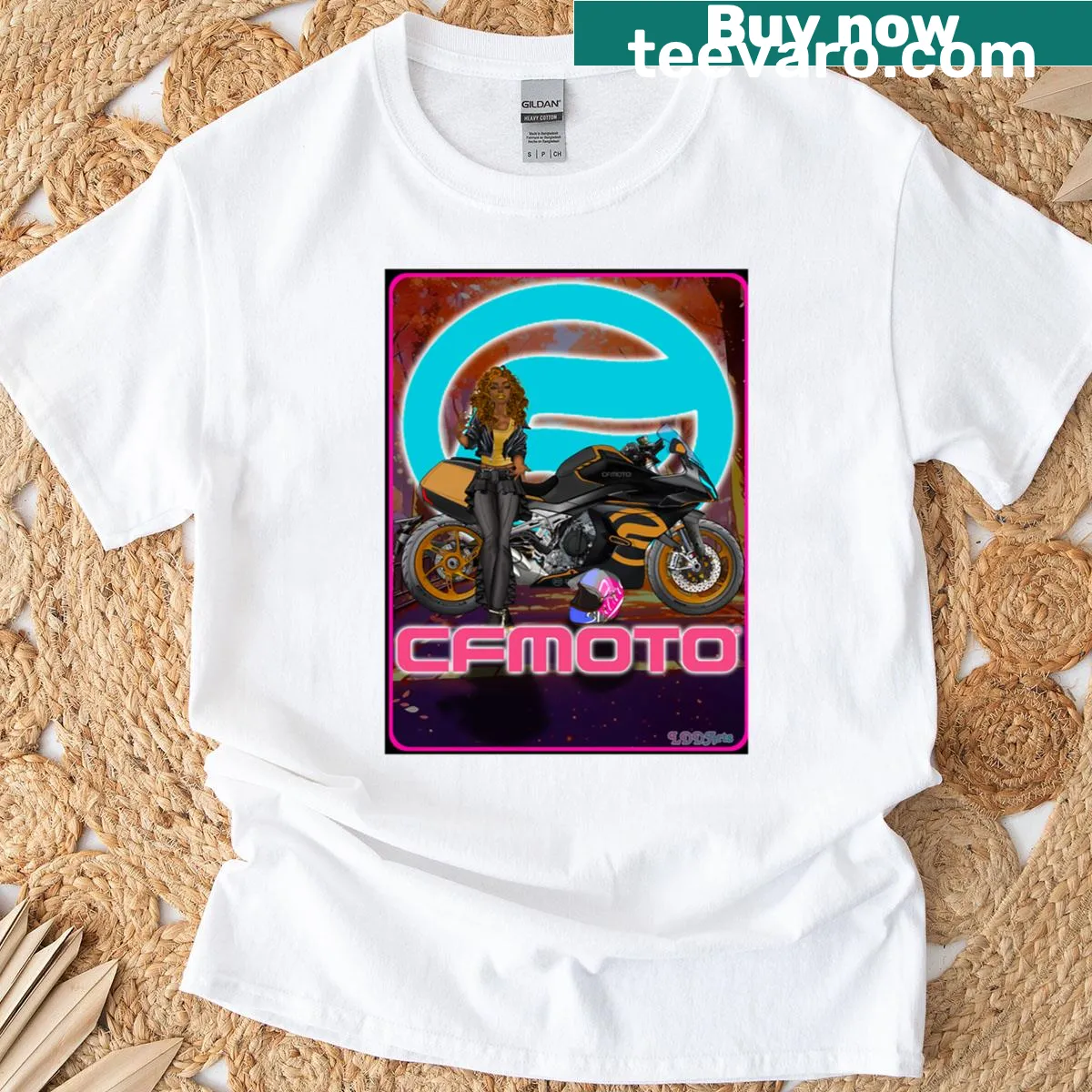 T-shirt featuring the Helna CF Moto logo — on a men's t-shirt