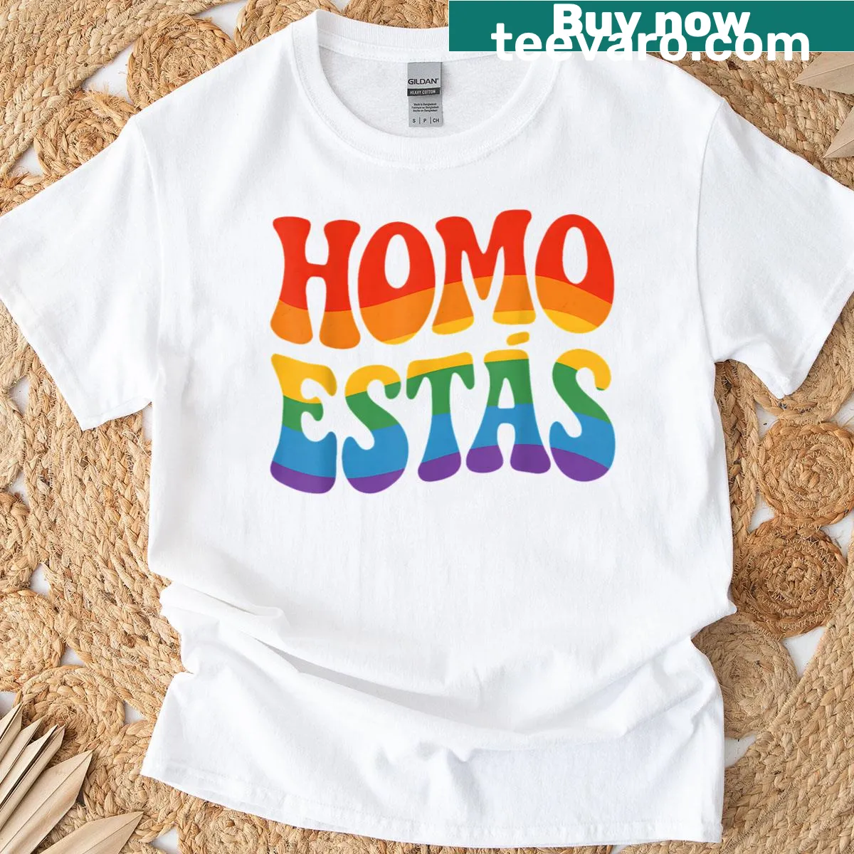 Funny Homo Estas pride t-shirt — on a men's t-shirt