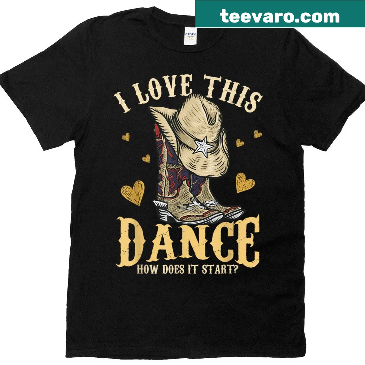 Funny cowboy line dancer t-shirt with humorous dance question graphic — on a men's t-shirt