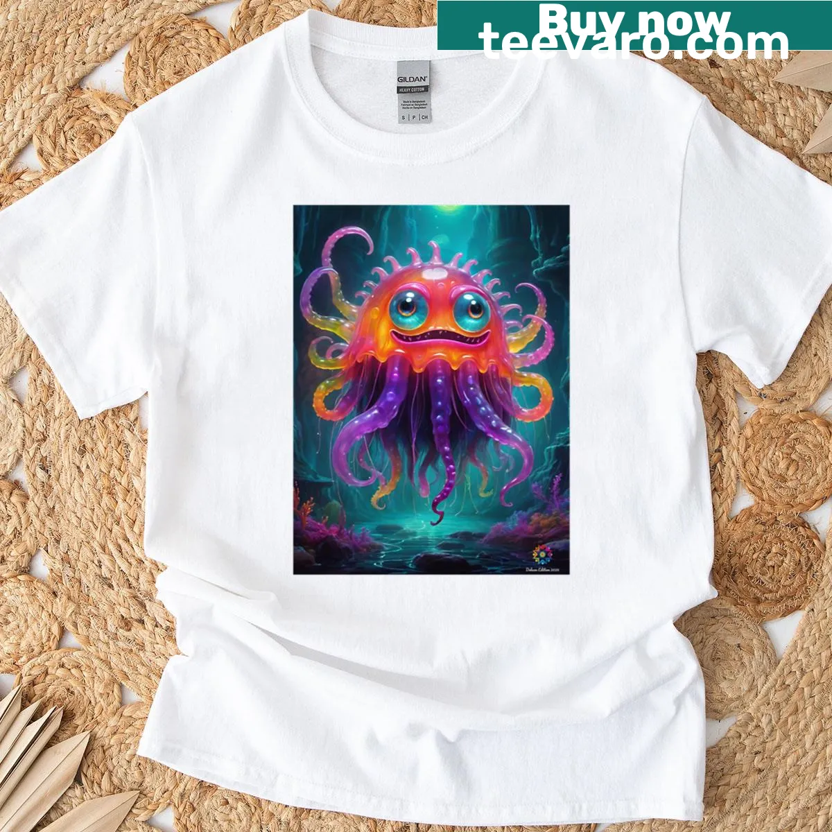 Illustrative Hubert Neon Art design on a deluxe edition T-shirt — on a men's t-shirt