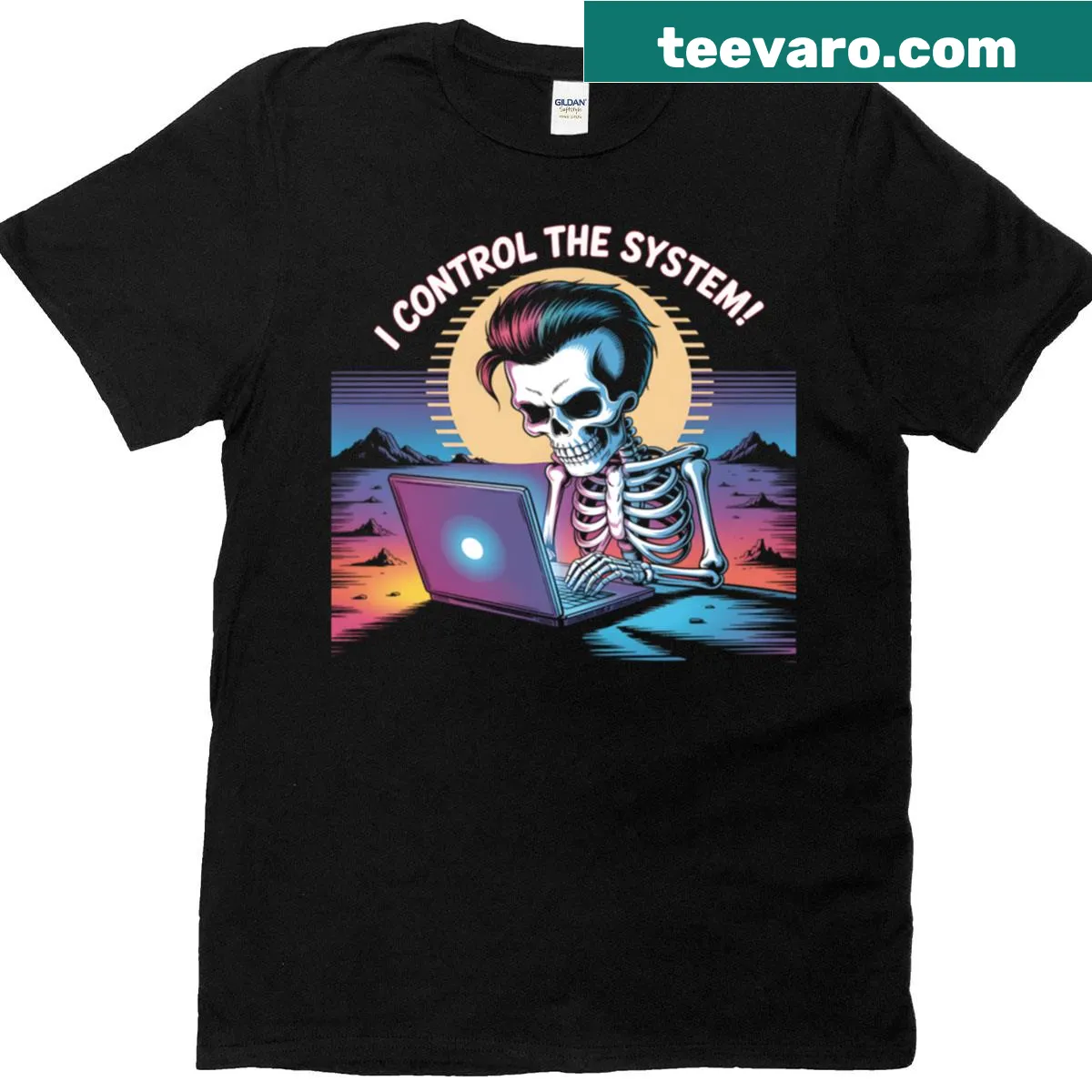 Meme art graphic with 'I Control The System' phrase on a t-shirt — on a men's t-shirt