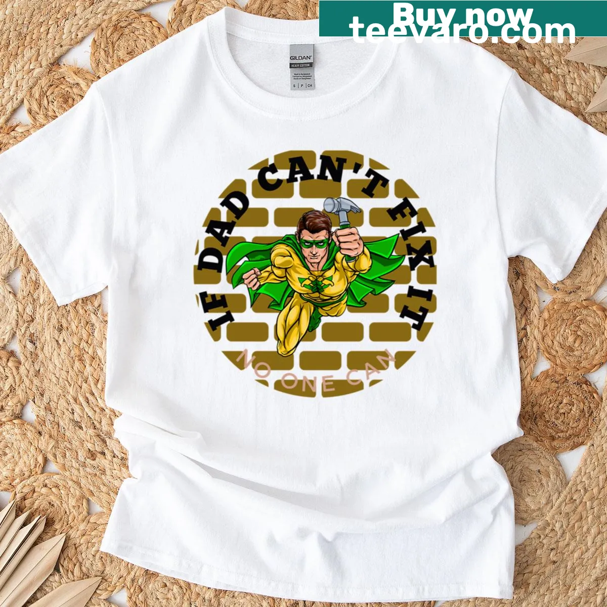 Proud handyman-themed T-shirt with a saying about dad's fixing skills. — on a men's t-shirt