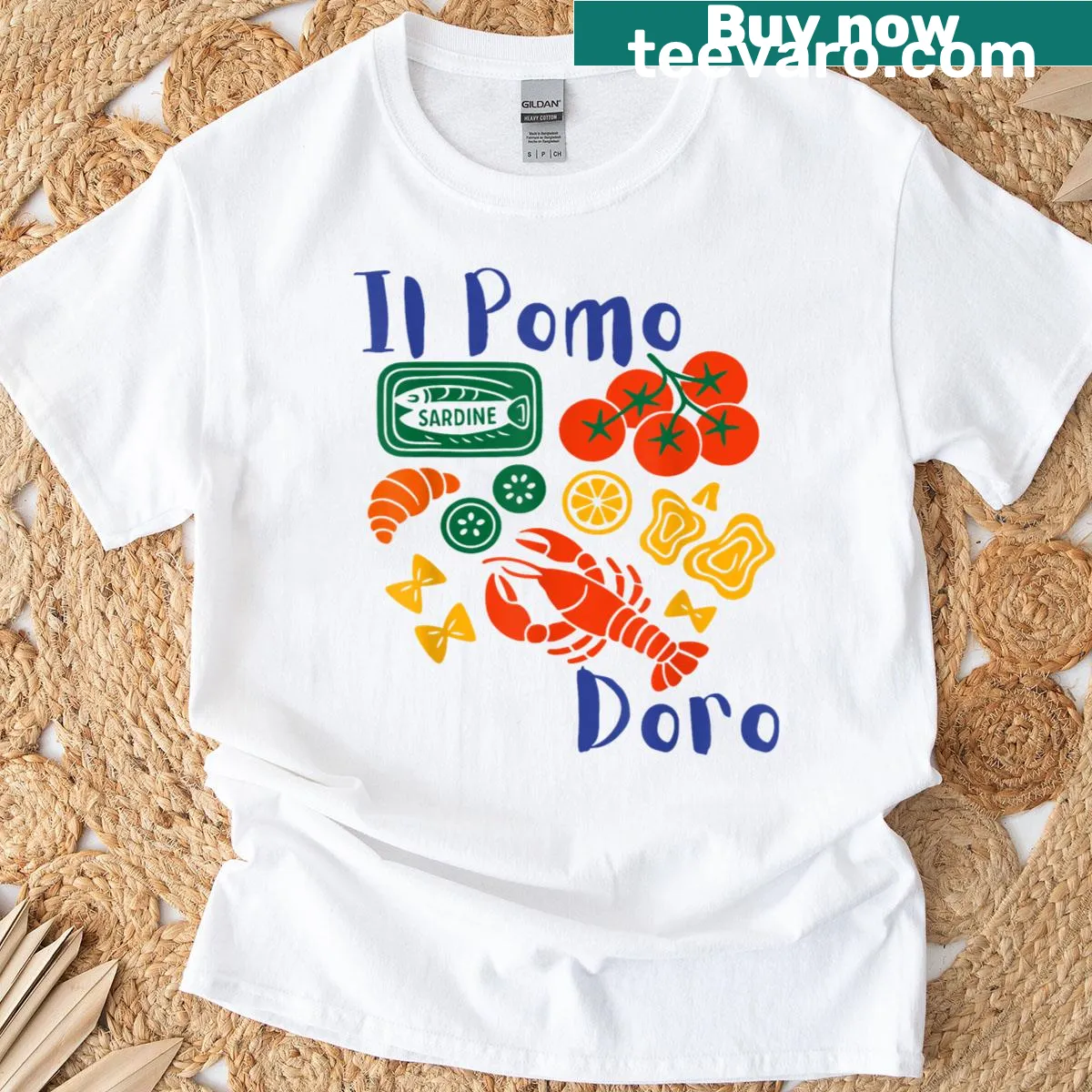 Illustrative design of tomatoes celebrating Italian summer on a T-shirt — on a men's t-shirt