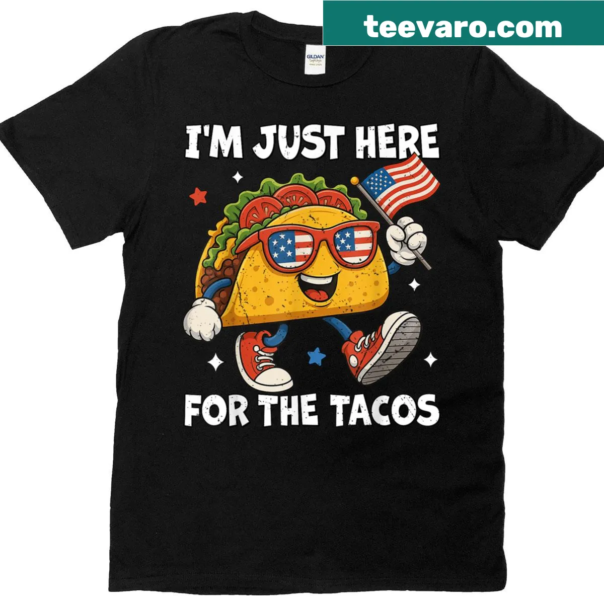 Funny t-shirt for taco lovers with 4th of July theme — on a men's t-shirt