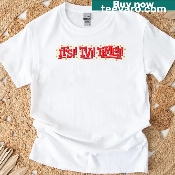 T-shirt with the phrase 'It's TV Time' in playful typography.