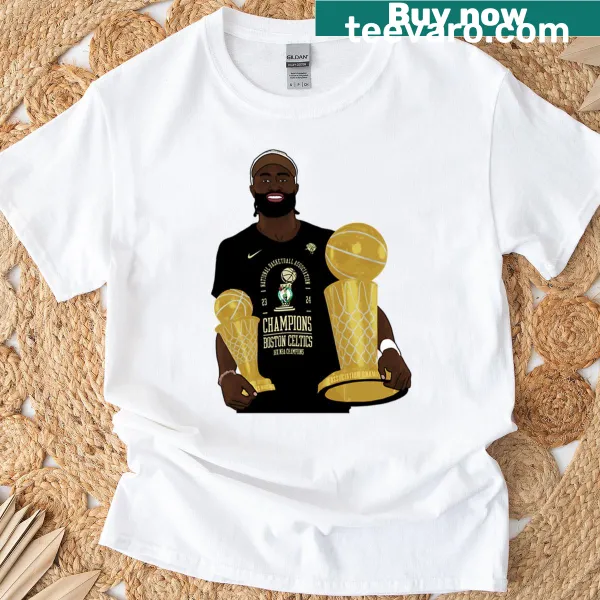T-shirt featuring bold text celebrating Jaylen Brown's MVP and champion status