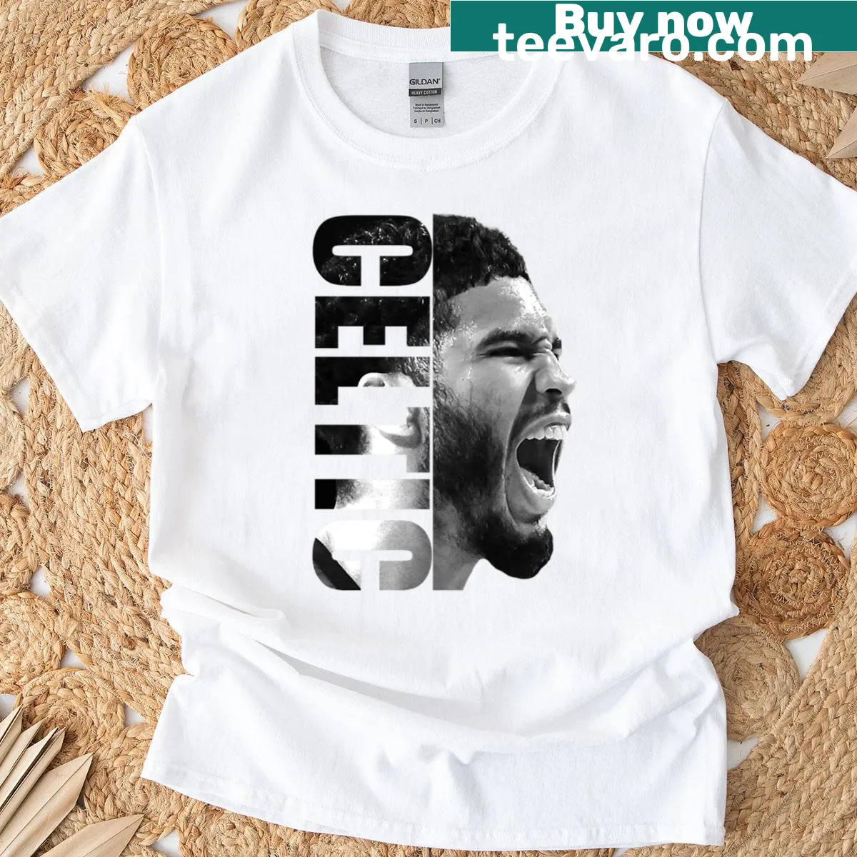 Minimalist Jayson Tatum black and white t-shirt design — on a men's t-shirt