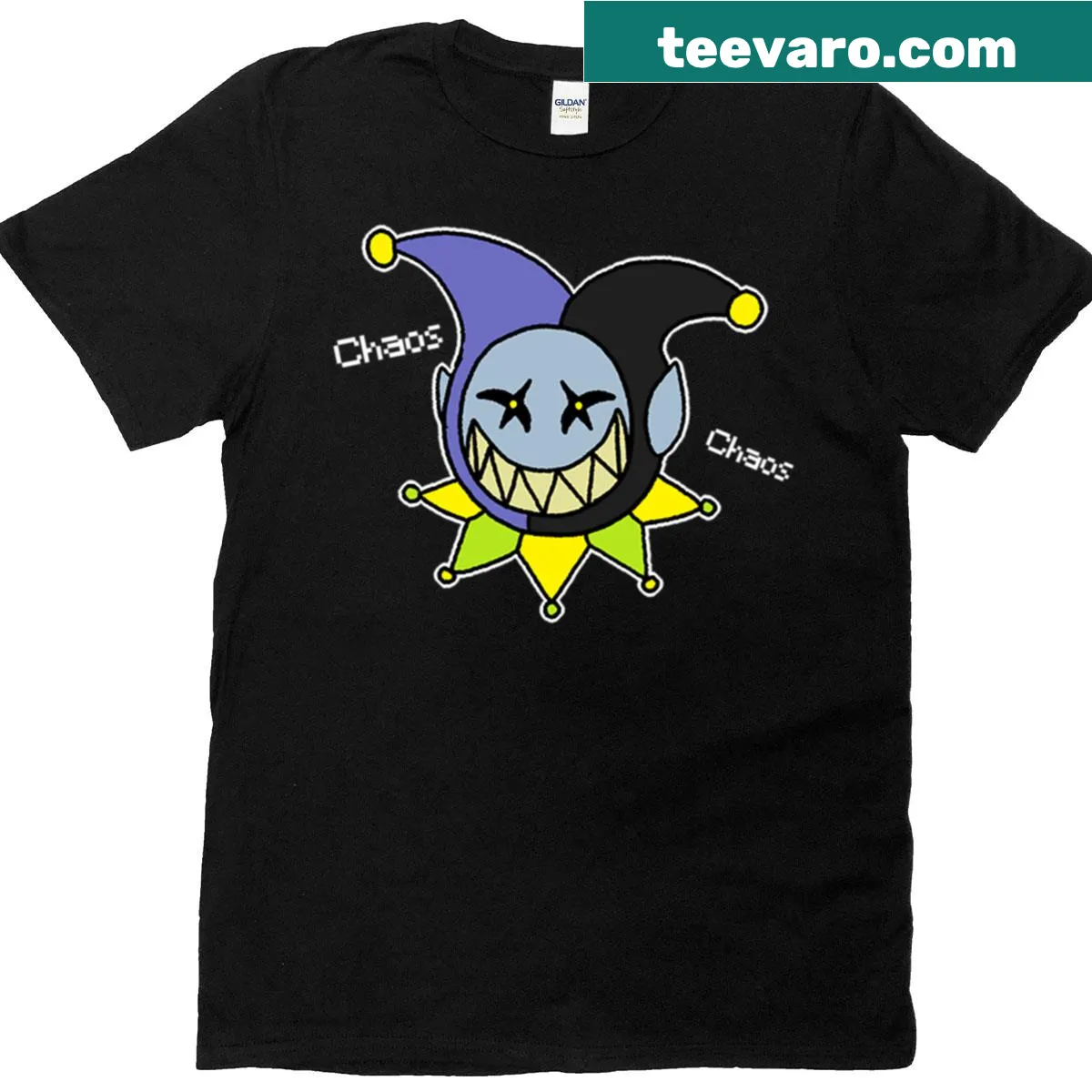 Fantasy-themed Jevil t-shirt with unique character illustration — on a men's t-shirt