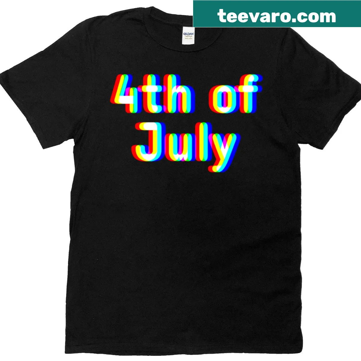 Funny Gen Z T-shirt with glitchy 4th of July design — on a men's t-shirt