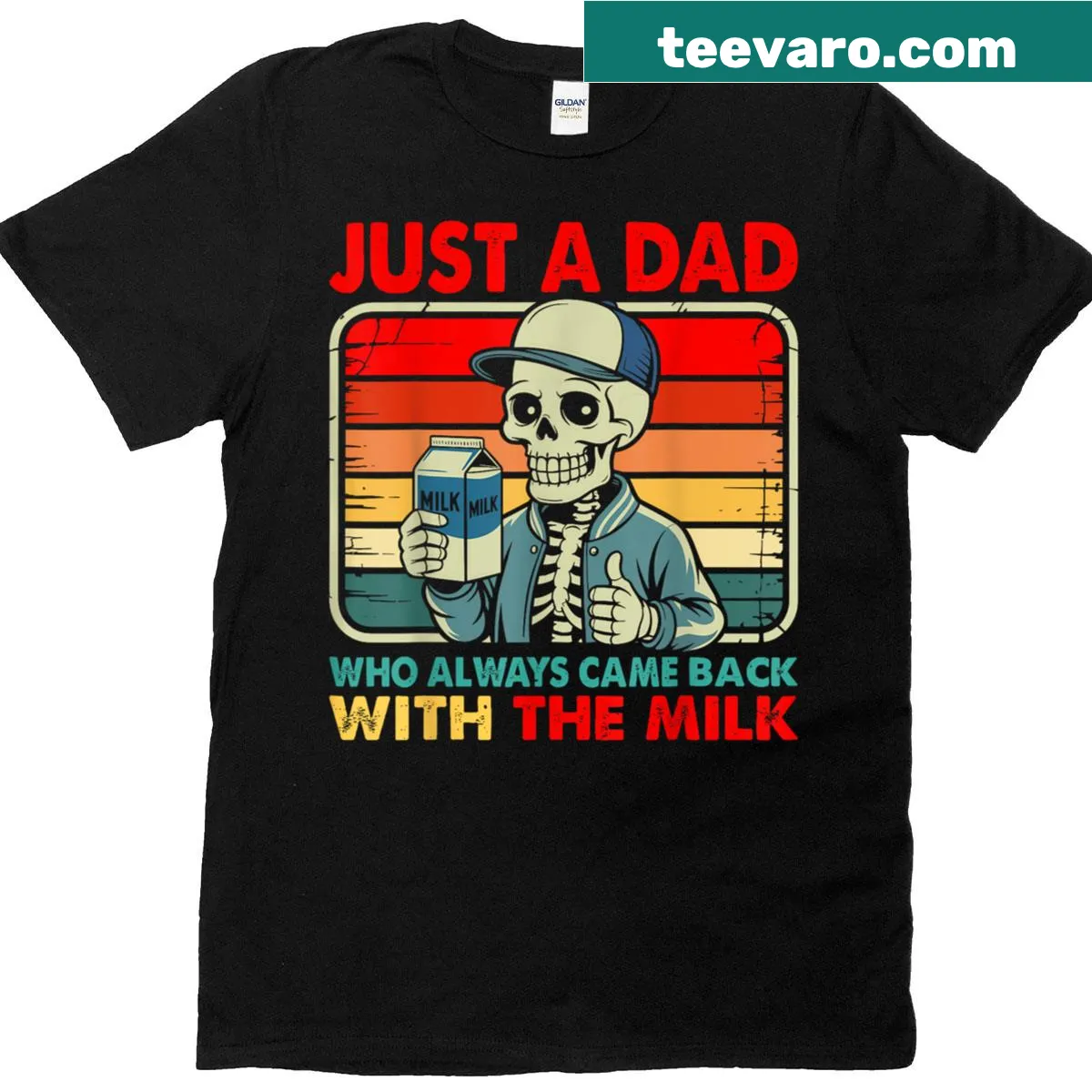 Funny retro T-shirt for dads featuring milk joke — on a men's t-shirt