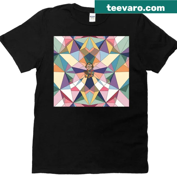 Abstract kaleidoscope-themed t-shirt with playful design
