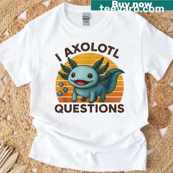 Funny kids t-shirt with 'I Axolotl Questions' graphic