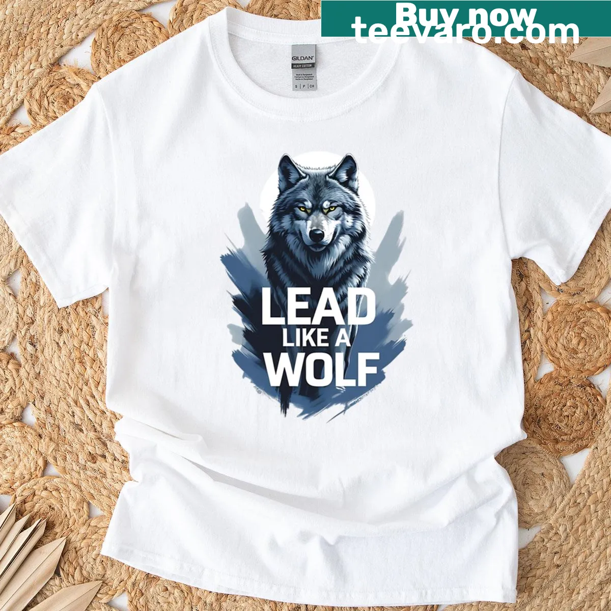 Motivational t-shirt with the quote 'Lead Like A Wolf'. — on a men's t-shirt