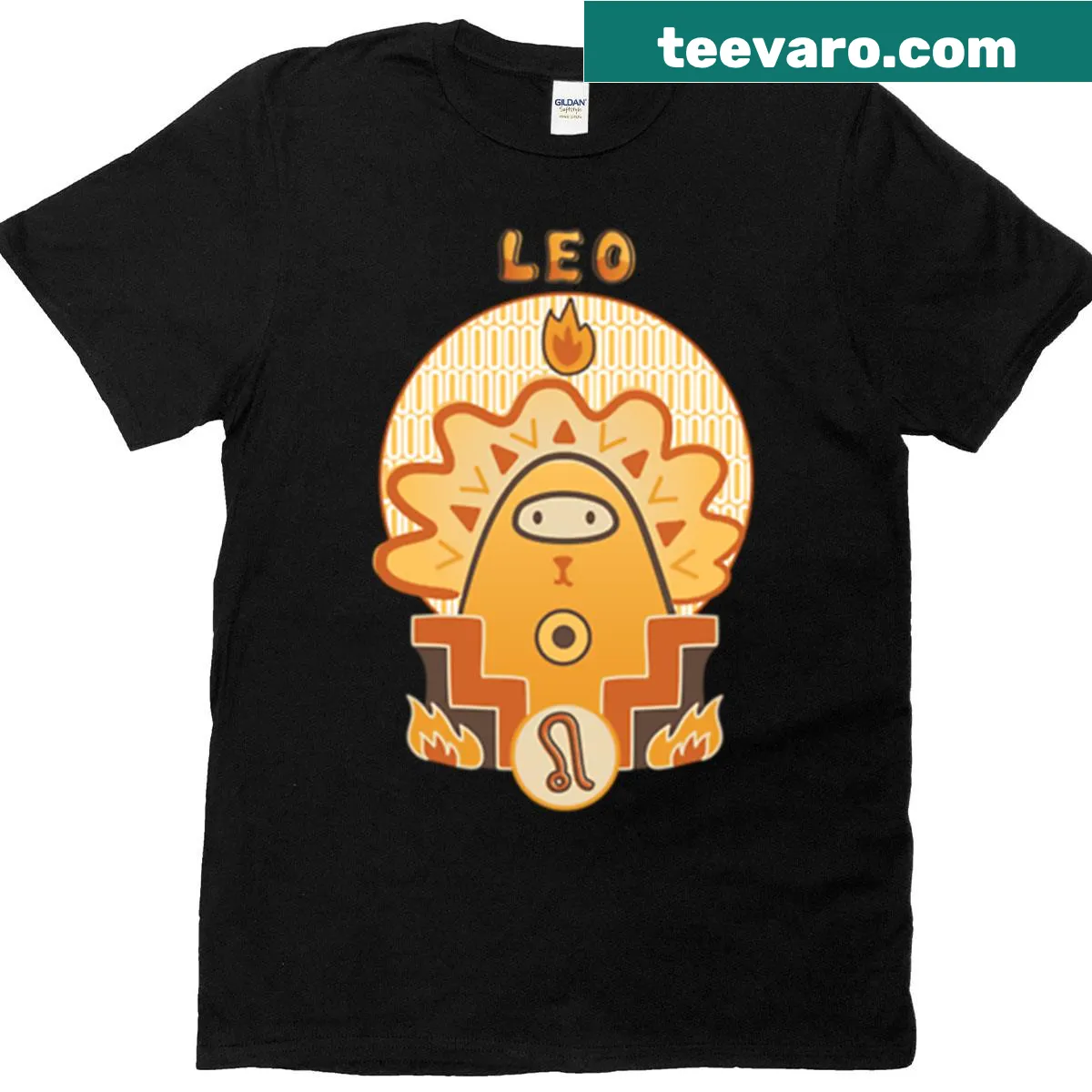 Illustrative T-shirt with Leo cameo in a sunny setting — on a men's t-shirt