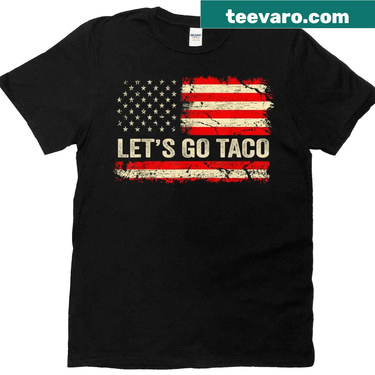 Retro-style T-shirt with 'Lets Go Taco' and USA flag design — on a men's t-shirt
