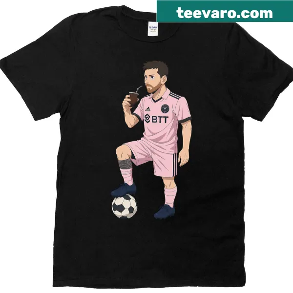 Anime style T-shirt of Lionel Messi drinking mate