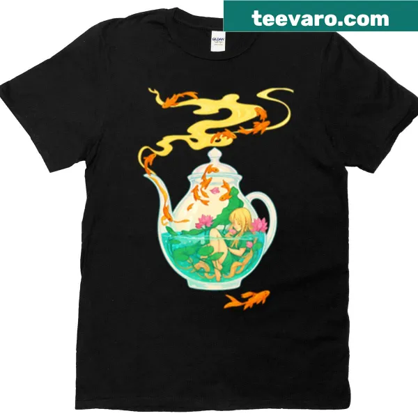 T-shirt featuring a peaceful lotus tea design