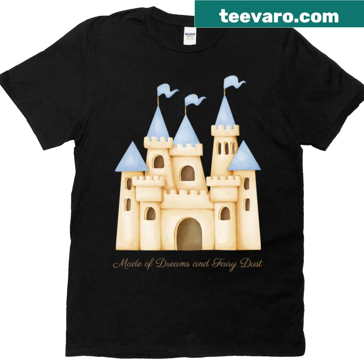 Illustrated whimsical castle design with dreamy elements on a t-shirt. — on a men's t-shirt