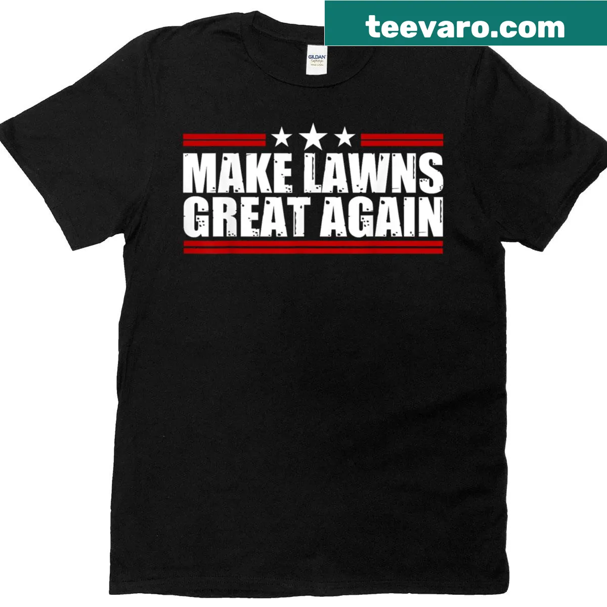 Funny lawn mower graphic with 'Make Lawns Great Again' text — on a men's t-shirt