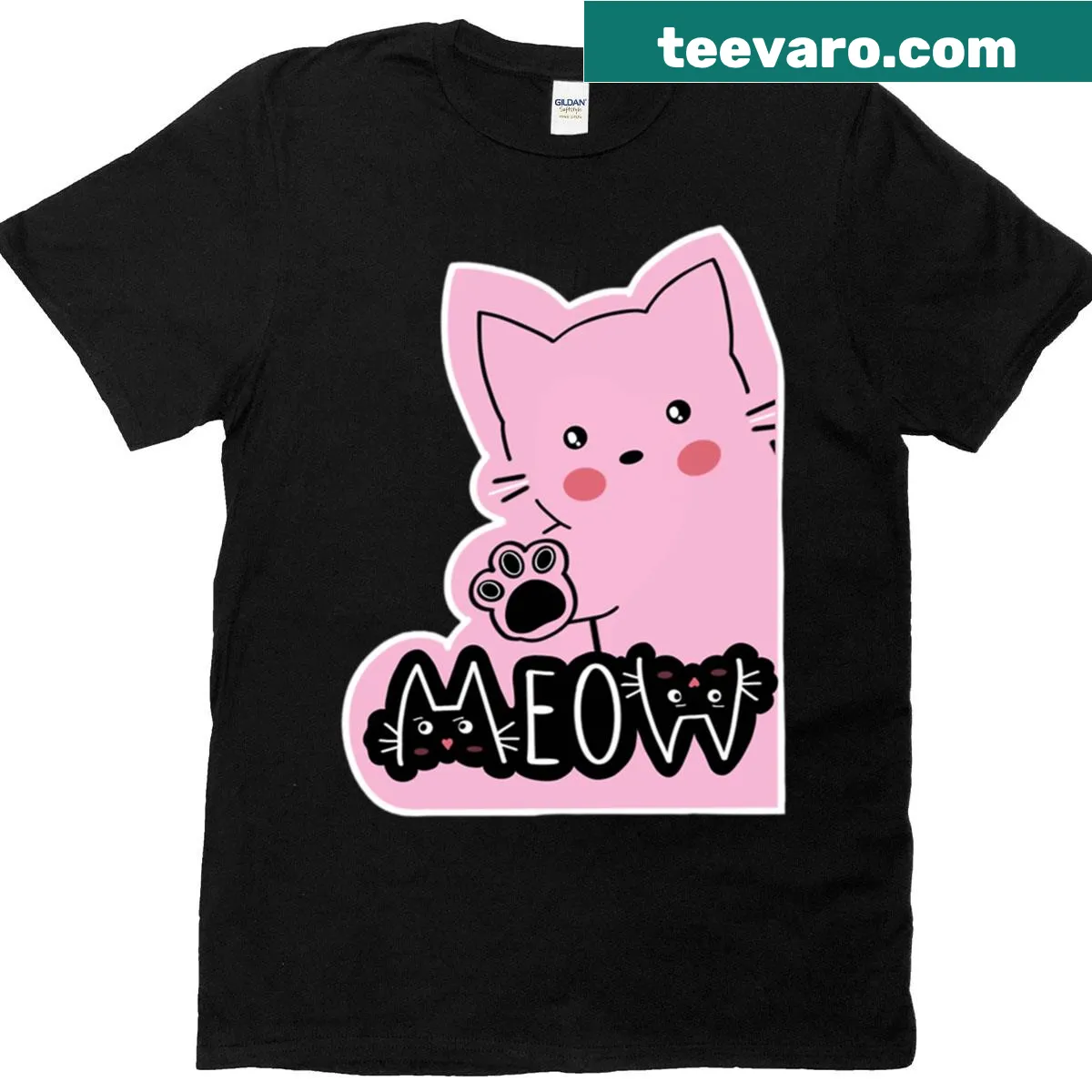 Minimalist oversized t-shirt with 'Meow' cat lover text design. — on a men's t-shirt