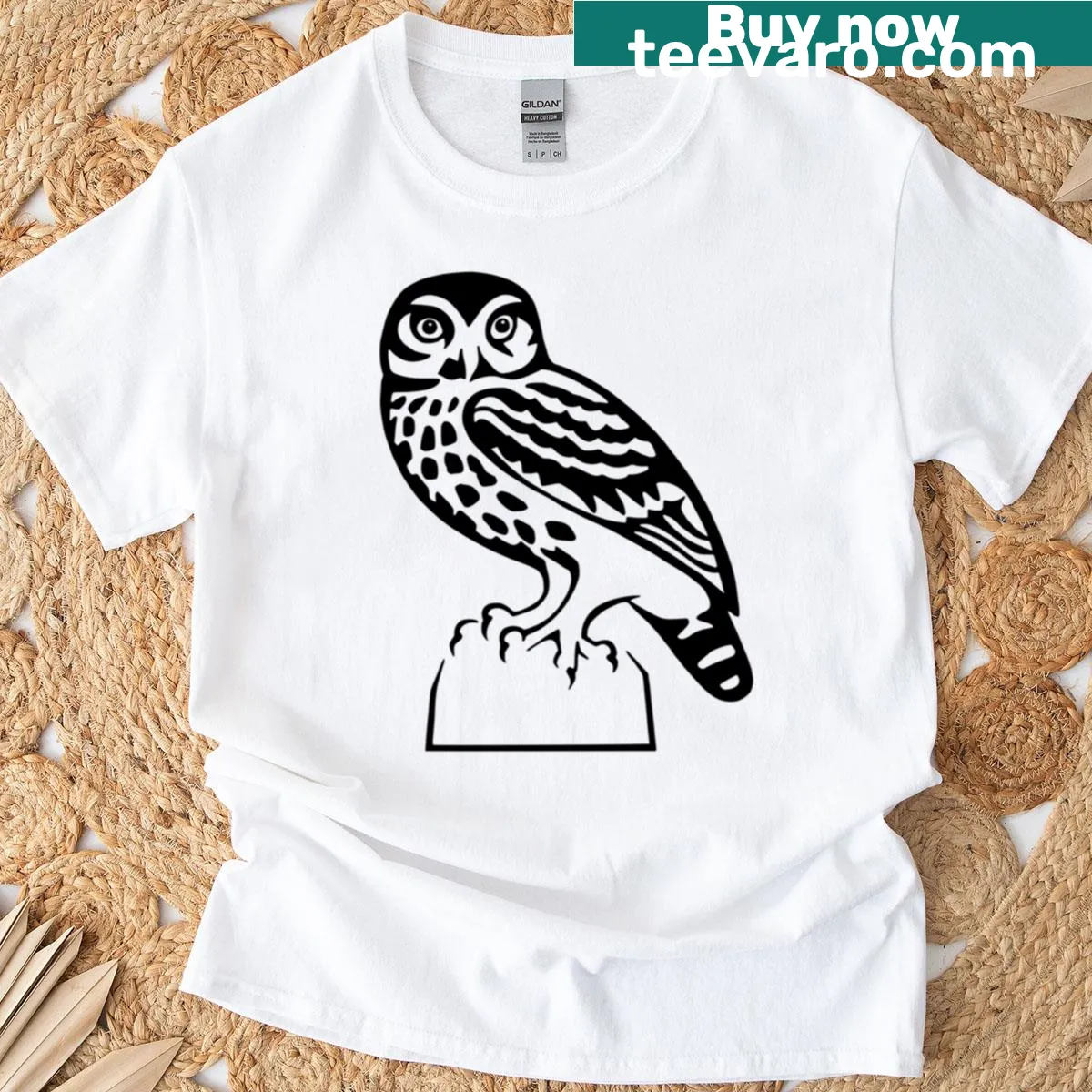 Minimalist owl line art design on a T-shirt — on a men's t-shirt