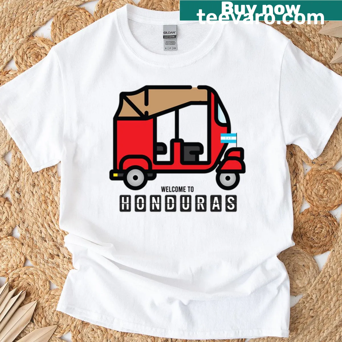 T-shirt with a graphic of a mototaxi celebrating Honduran culture — on a men's t-shirt