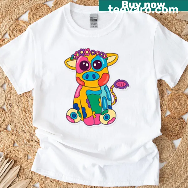 Cute cow graphic t-shirt with a flower crown illustration