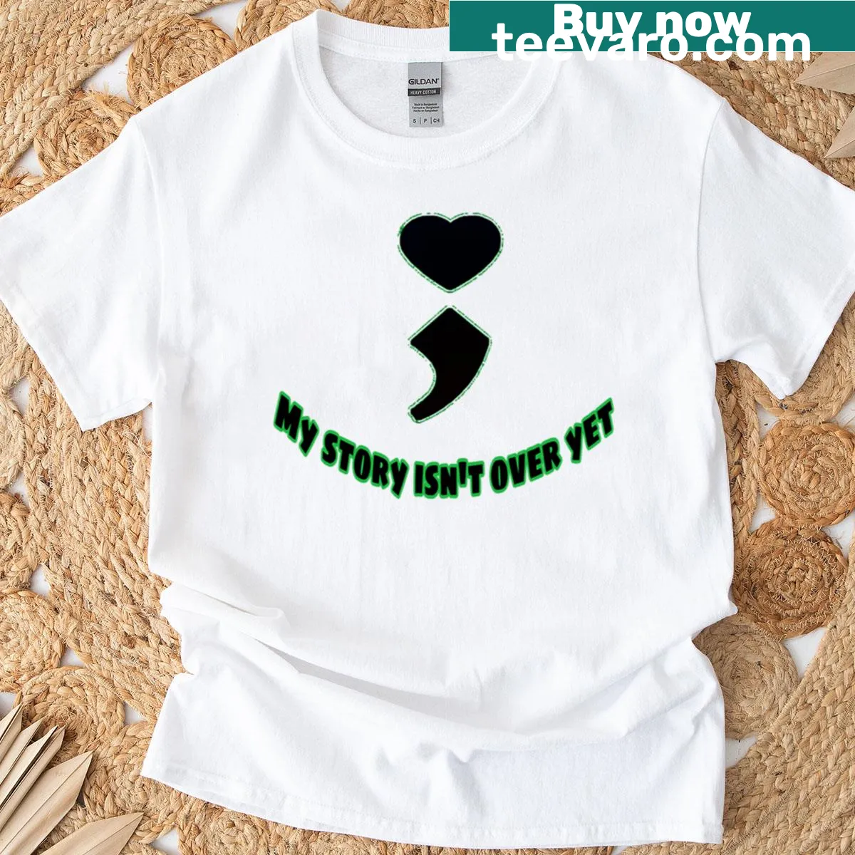 Inspirational typography T-shirt with 'My Story Isn't Over Yet' slogan — on a men's t-shirt