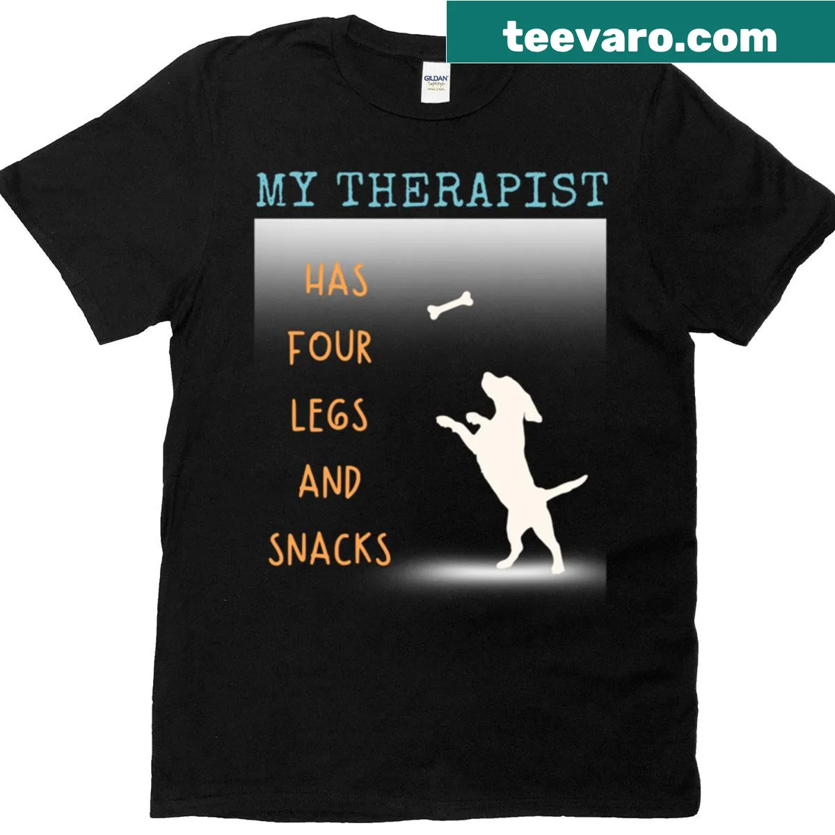 T-shirt featuring the phrase 'My Therapist Has Four Legs And Snacks' — on a men's t-shirt