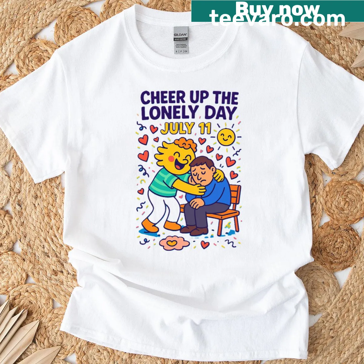 Thoughtful T-shirt promoting kindness for National Cheer Up The Lonely Day — on a men's t-shirt