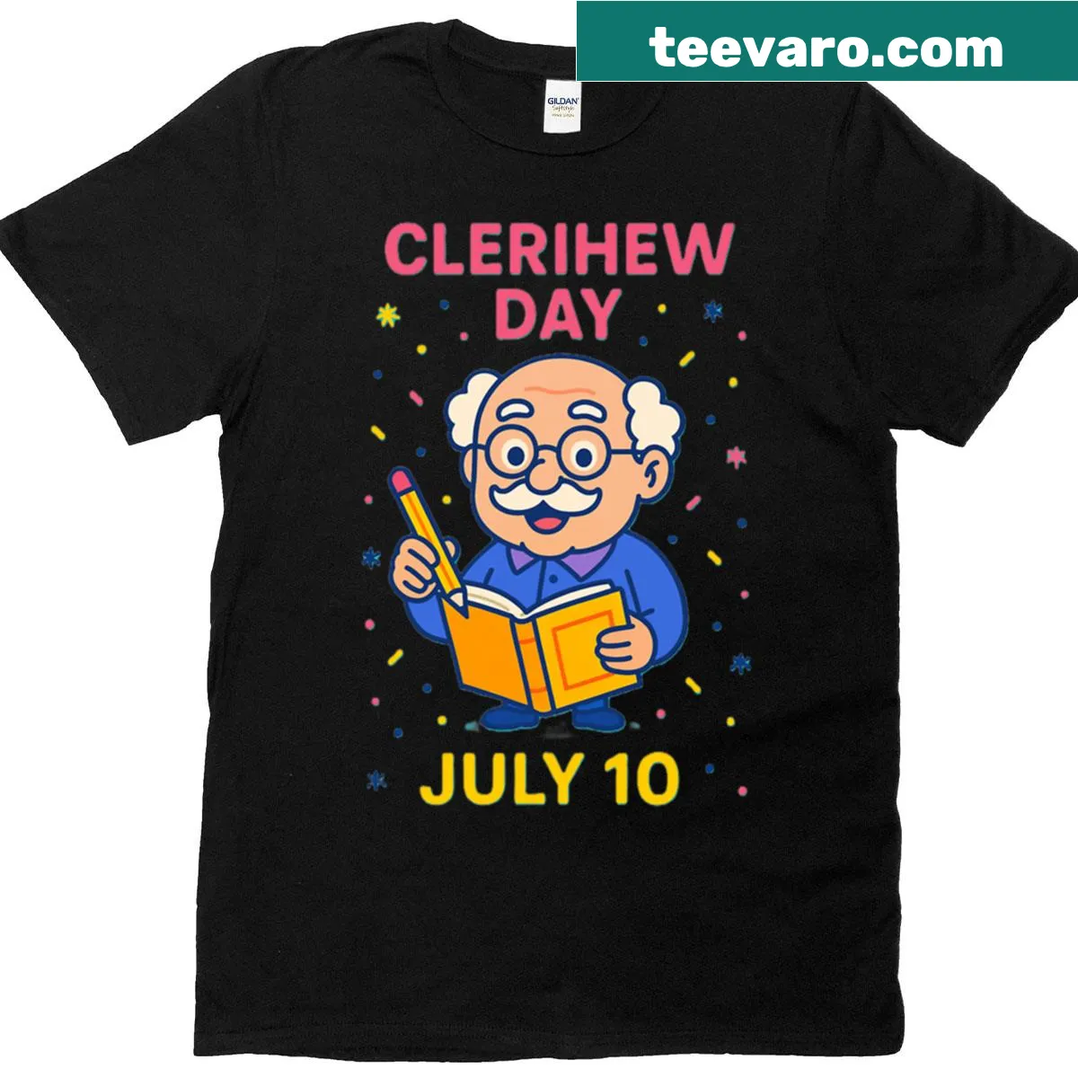 T-shirt celebrating National Clerihew Day with playful text — on a men's t-shirt