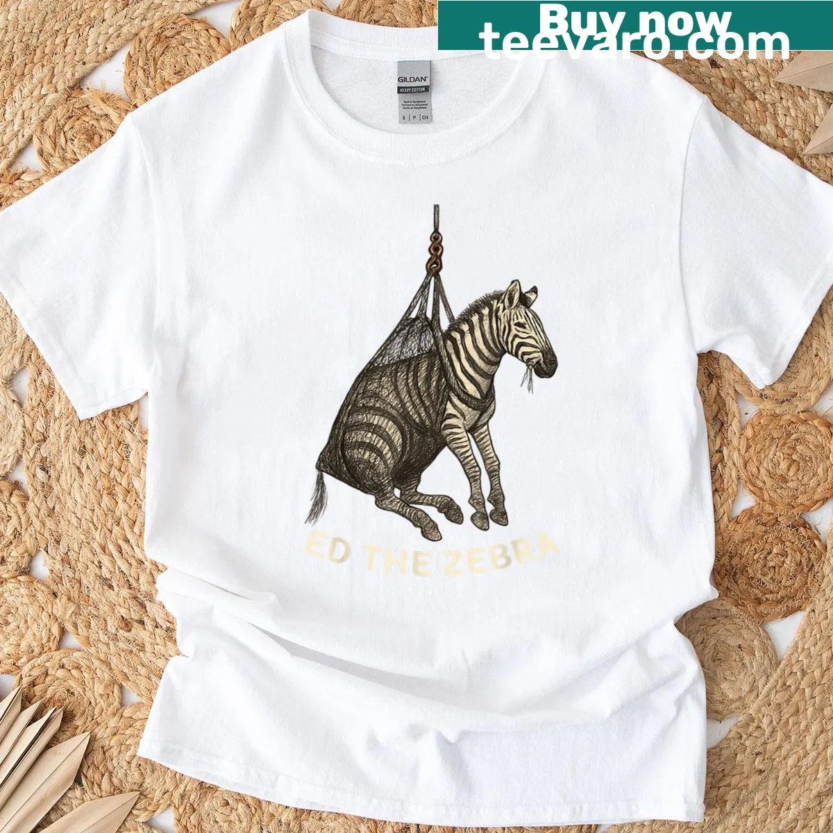 Ed the Zebra in a fun pose on a T-shirt — on a men's t-shirt