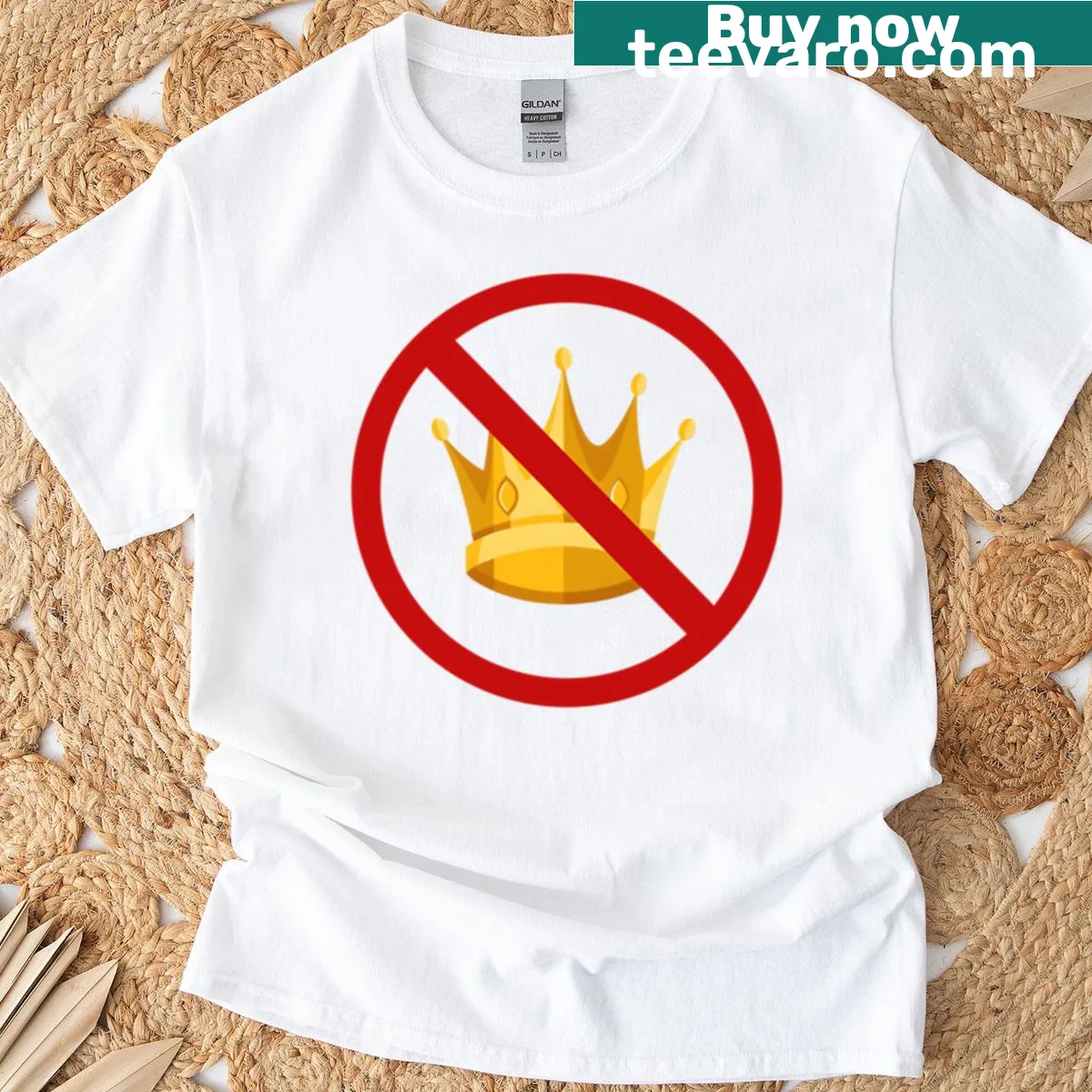 T-shirt with a bold 'No King' graphic statement — on a men's t-shirt