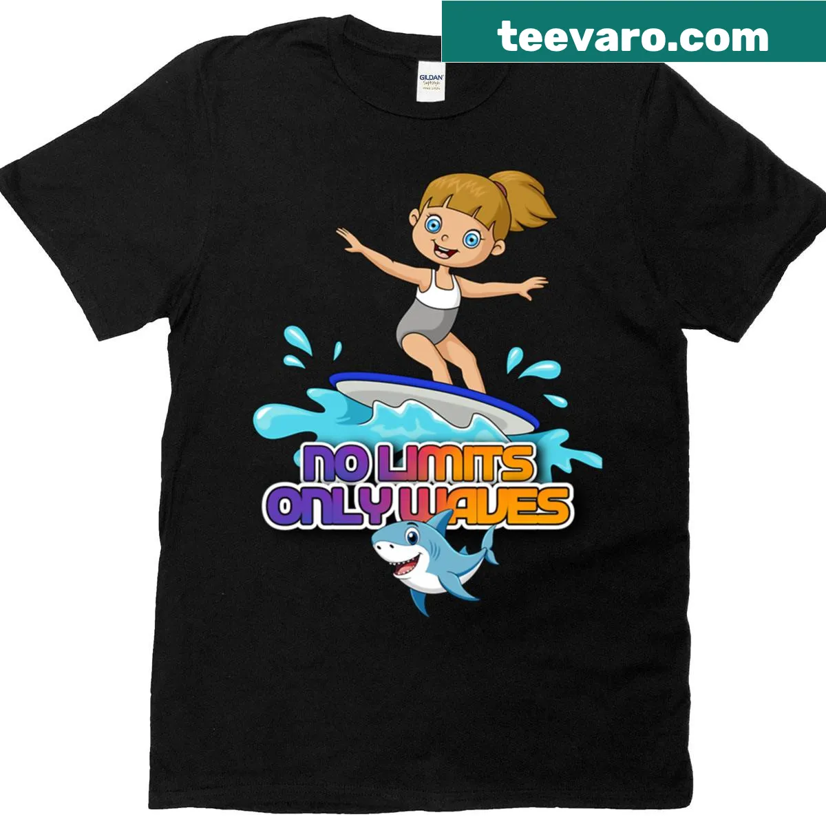 Cute shark and waves design on a Surf Girl t-shirt — on a men's t-shirt