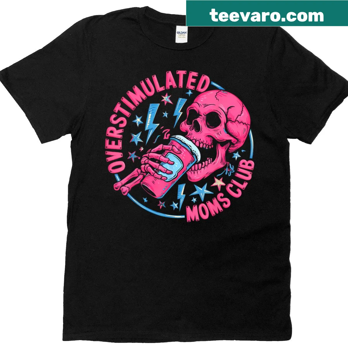 Funny skull design with coffee cups for moms on t-shirt — on a men's t-shirt