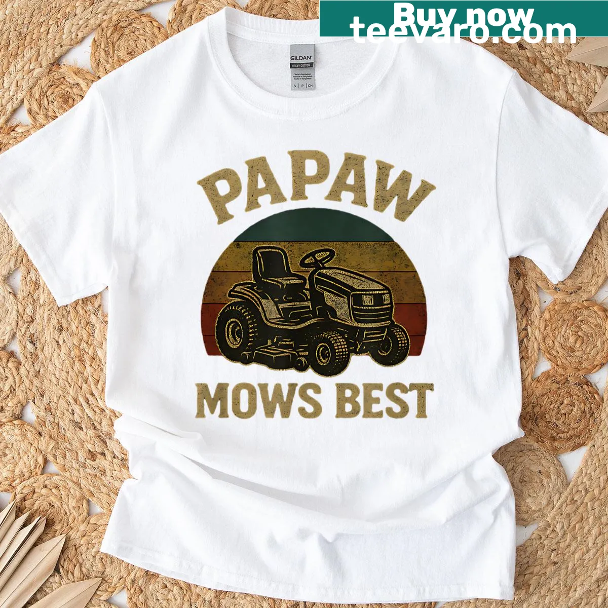 Funny retro t-shirt proclaiming Papaw Mows Best — on a men's t-shirt